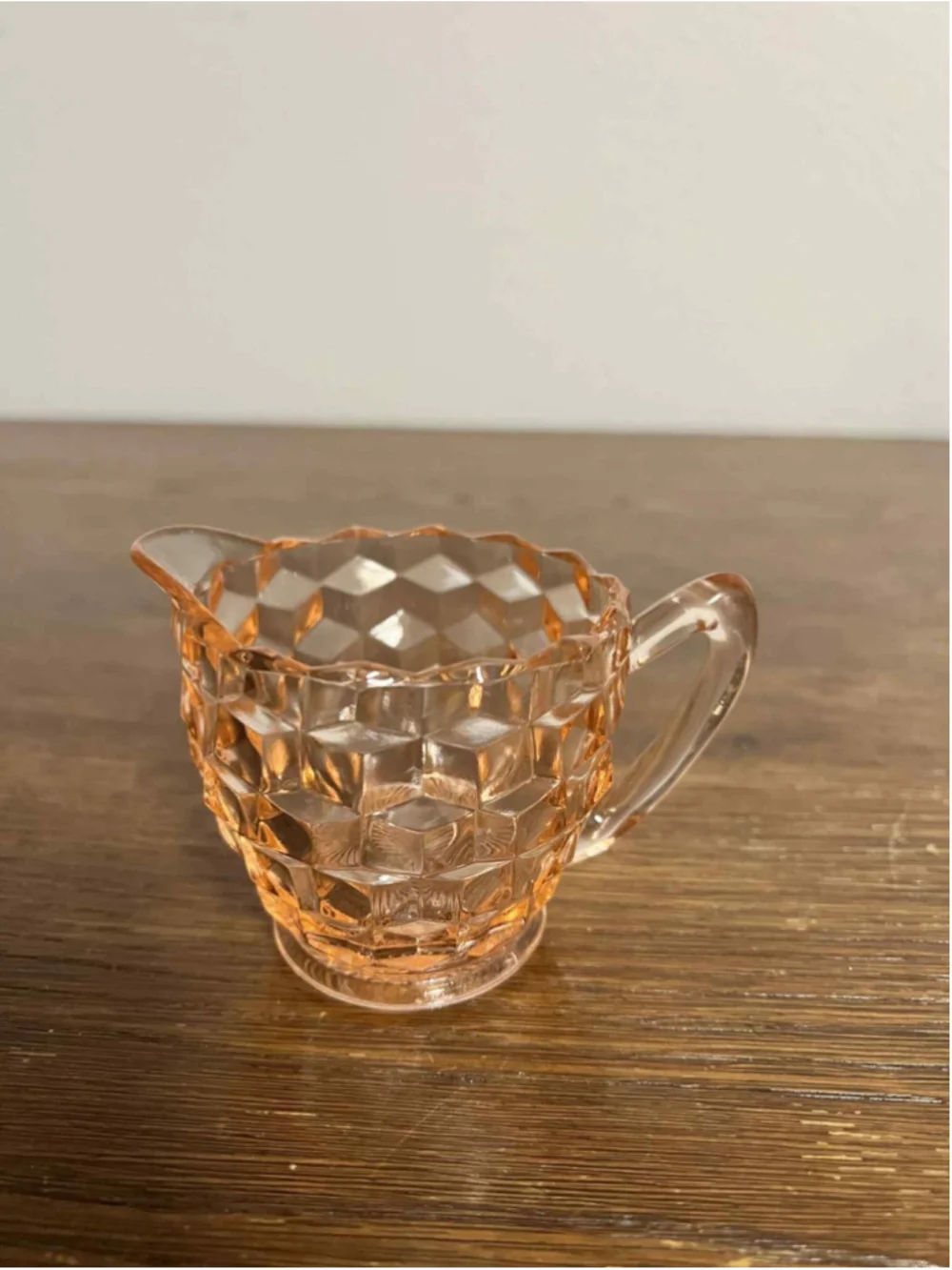 Vintage Jeannette Glass Pink Cube Pattern Creamer 1930s Depression Glass Art Dec